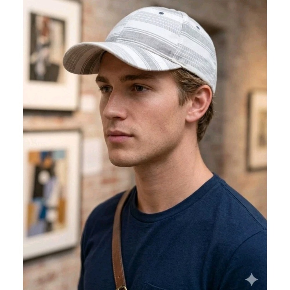 Sperry Top-Sider Men's OS Gray White Striped Adjustable Hat Cotton Nautical Vtg